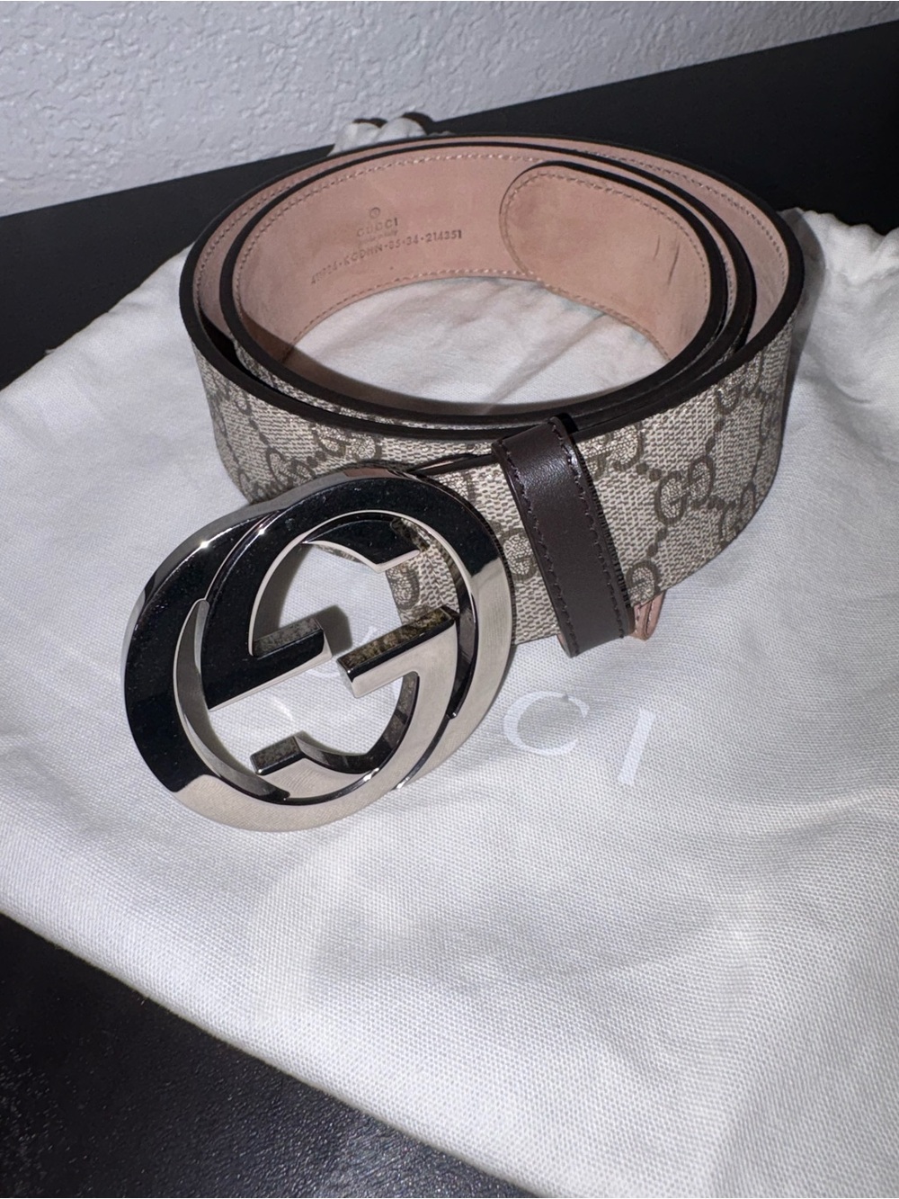 Gucci Brown GG Canvas Belt with Silver Double G Buckle